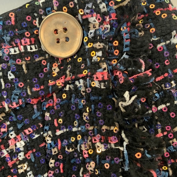 Eva Franco Plaid Tweed Frayed Edges Sequin Embellishment A-Line Skirt Size 8 - Picture 4 of 13